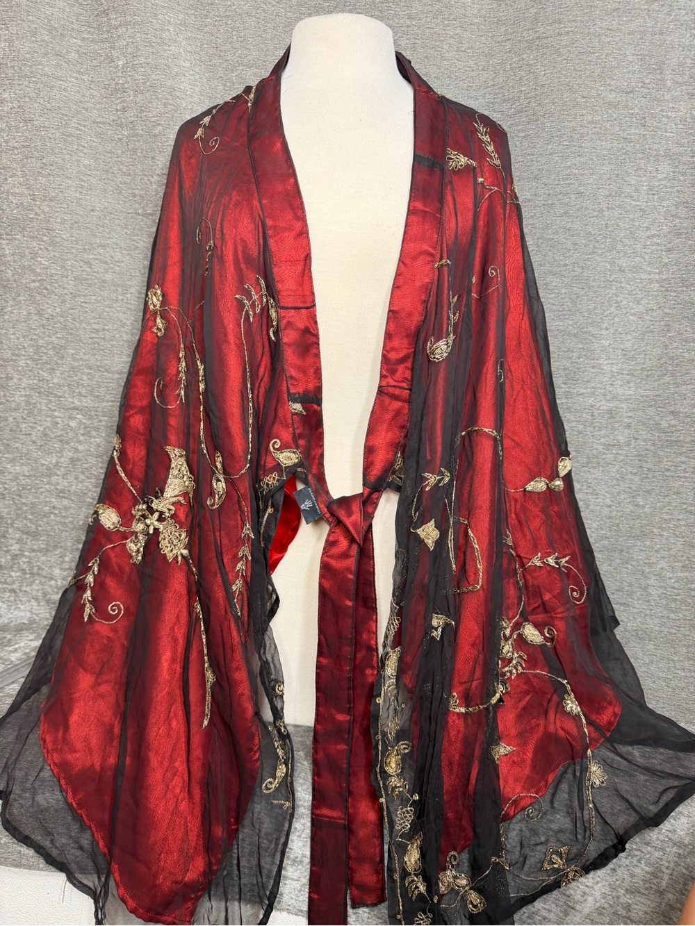 Embroidered Red and Black Evening Wrap Shawl